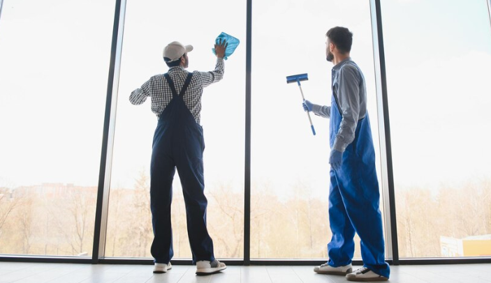 Cleaning high-traffic lobby floors in a LA office building
